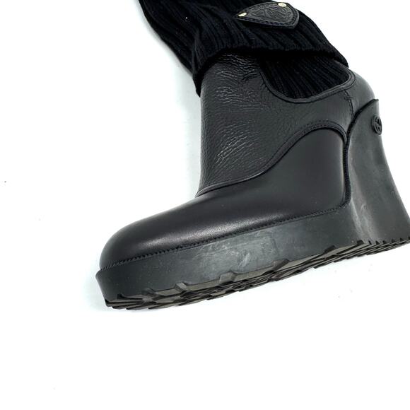 Gucci Knit-Sock Black Leather Wedge Boots - Picture 7 of 13